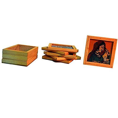 santarms Jaipur Handmade Wooden Coaster Set (9 cm)- for Coffee Table/Kitchen/Dining Table, Office Desk-Brown Colour Wooden Tea Coaster