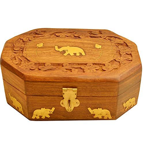 santarms Handcrafted Elephant Wooden Jewellery Box (12x8x4) cm-Grah pravesh Item-Grahpravesh Gift Item- Hard Covered Design-Best for Gifting