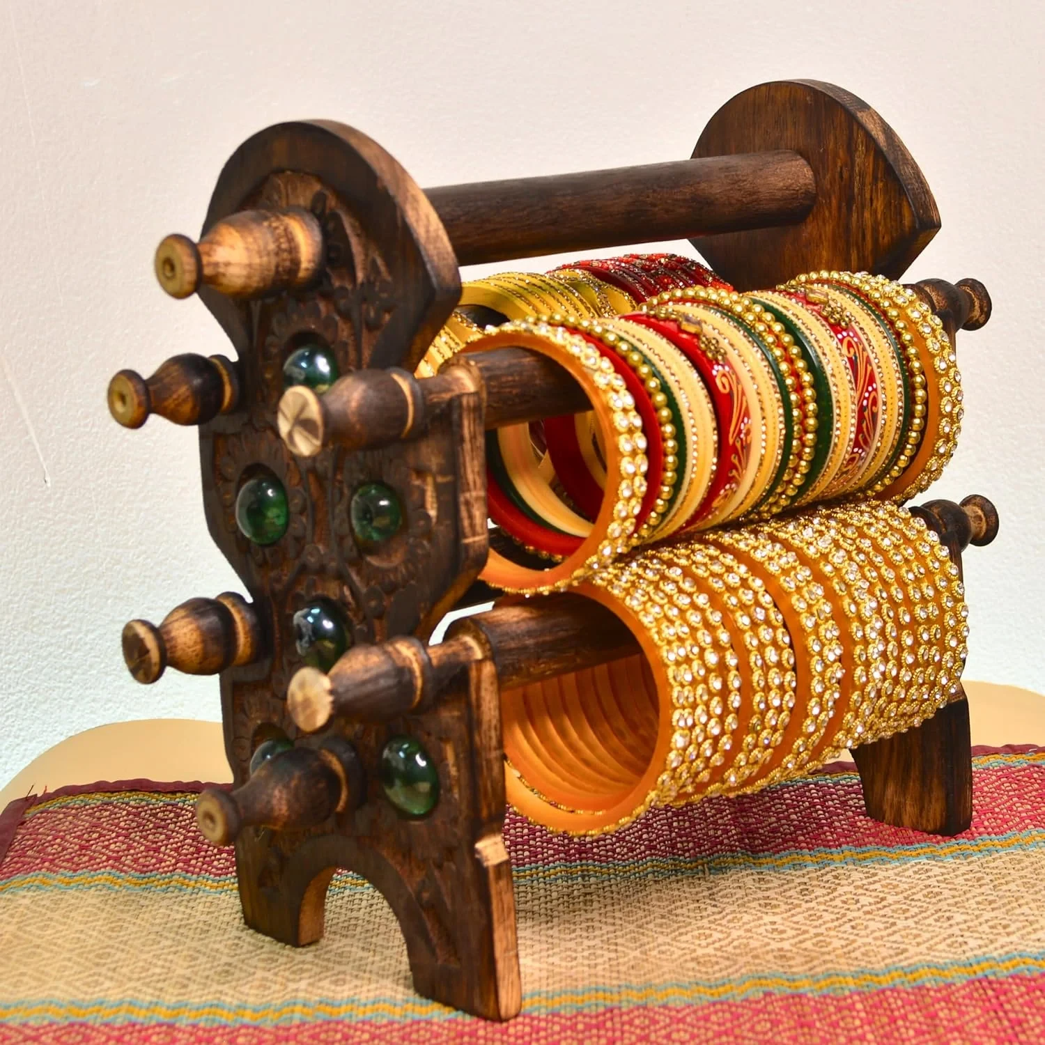 Santarms Wooden Bangle Stand Best For Home Decor Made In India Women Gift To Your Loved One Bangles Or Chudi/Churi | Holder 4 Removable Rods