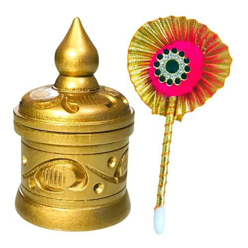 Santarms Fancy Sindoor Box for Gift with Tilak Stick | Pooja Articles Gifting Sindoor Moti Dibbi | Wooden kumkum Box