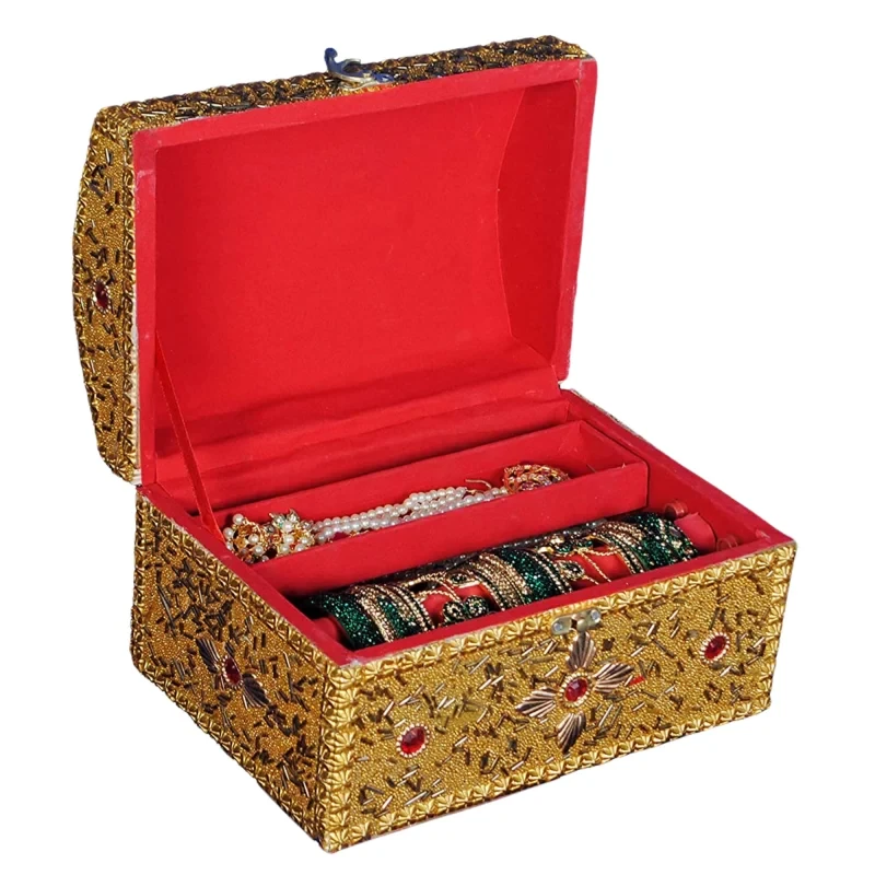 Santarms Wooden and Golden Handcrafted Rajwada box Jewellery and storage Box and Vanity box | makeup box vanity | singardani box for (Golden)