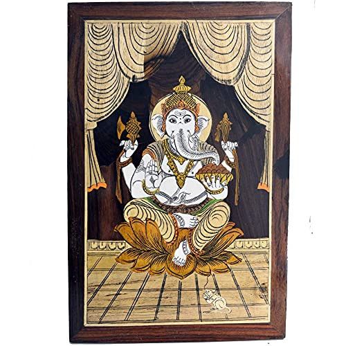 Santarms Handcrafted Blessing Ganesh ji Wooden Inlay Wall Painting