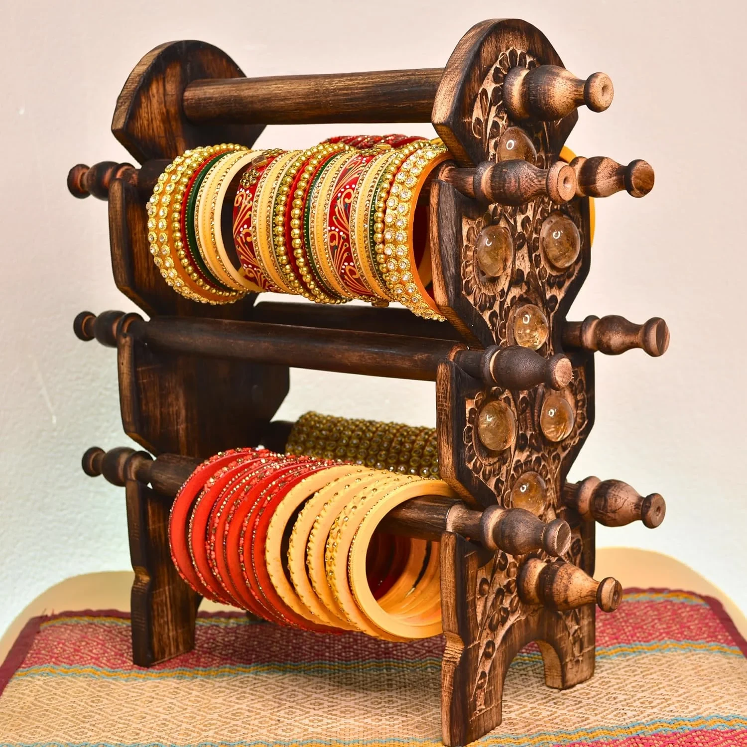 Santarms Wooden Bangle Stand Best For Home Decor Made In India Women Gift To Your Loved One Bangles Or Chudi/Churi | Holder 6 Removable Rods
