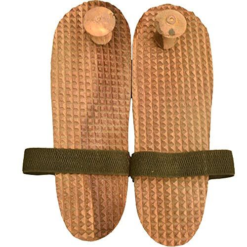 Santarms Wooden Khadau Pooja Articles, Charan Paduka, Slipper, Sandel, Khadau Or Worship Foot/Feet Massager Slippers (26Cm) [ Brown Colour] - Grahpravesham Item - Grah Pravesh Gift - Gift Purpose