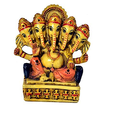 santarms Handmade Marble panchmukhi Ganesh Idol (10 cm) -Showpiece for Table top- Home, Temple -fine Handmade-Idol Lord panchmukhi Ganesha (ganapathi, Ganesh)- Best for Gifting