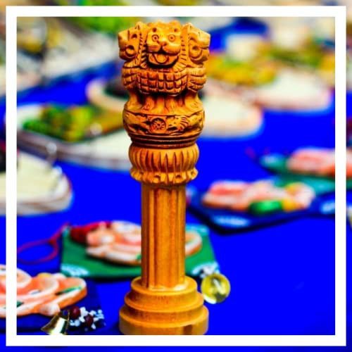 Santarms wooden Ashoka pillar 5 Inch ashoka stambh for table advocate accessories gifts women men brother pillara stand ashok national emblem office home decor items or car dashboard Indian decoration