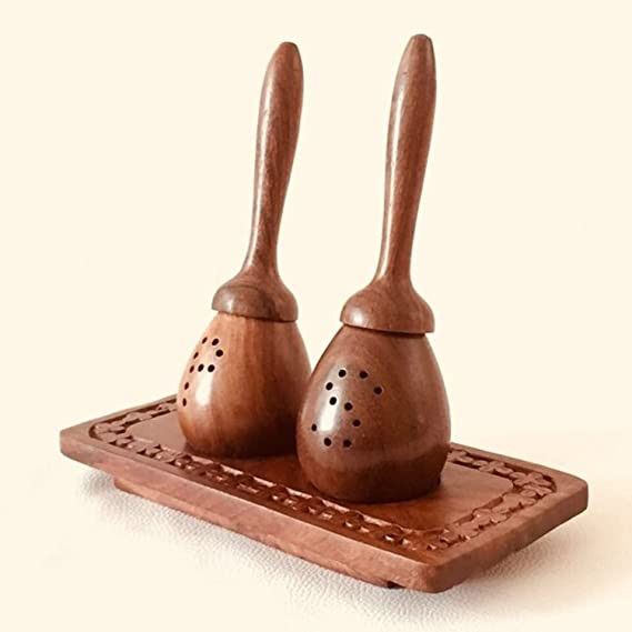 santarms Wooden Salt & Pepper Set Holder dispensers for Dining Table Decorative Items Home & Kitchen