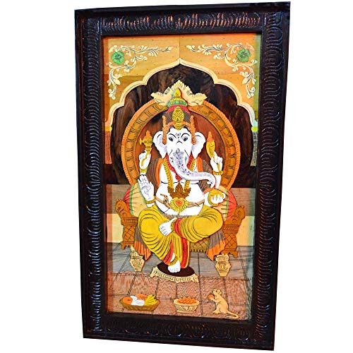Santarms Handcrafted Ganesh ji Wooden Inlay Wall Painting