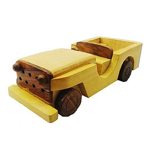 Santarms Handmade Wooden Jeep Model Toy (5x8x20) cm,[Golden Brown Colour]- Wooden Jeep Model Toy for Kids and Home and Office d cor showpiece-grahpravesham Item-grah pravesh Gift-use as a Gift
