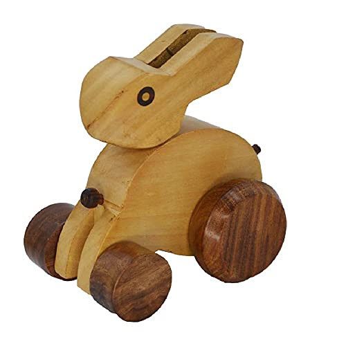 Santarms handmade wooden rabbit toy (10 cm), wooden rabbit toy for kids and home and office decor showpiece - grahpravesham item - grah pravesh gift - use as a gift