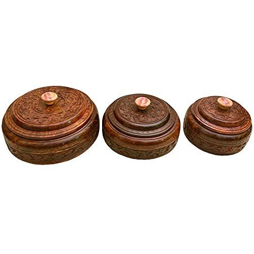 Santarms Wooden 3 Piece Set Spice Box [8x19x19,(8x16x16),(8x13.5x13.5) cm]- Brown Colour-Keep Dry Fruits-grahpravesham Item-grah pravesh Gift-Best for Gifting