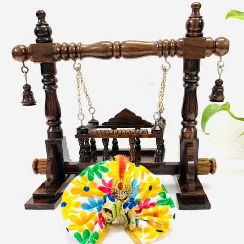 santarms Handcrafted Small Wooden Prayer jhula Suitable for Room Decorative Gift Items god Idol Festival House Warming Decoration Home janmastmi kanha Krishna palki jhoola ladoo Gopal ji laddu