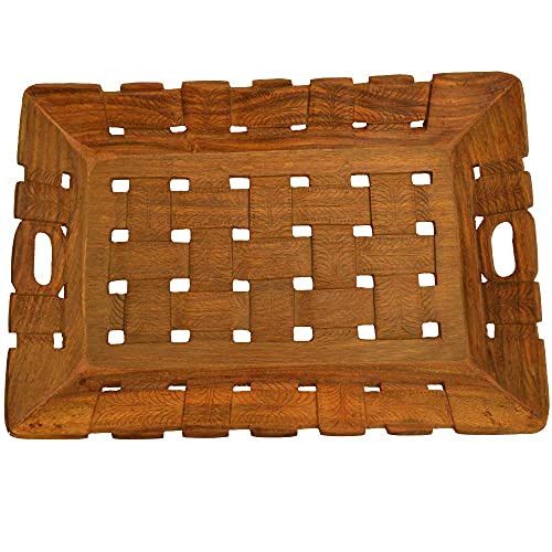 Santarms Wooden Serving Tray Set (24x37x3.5) cm [Brown] - for Kitchen, Dining, Serving - for Welcoming Guests, for Home Office and Multipurpose use - grahpravesham - grah pravesh Gift Gift Purpose