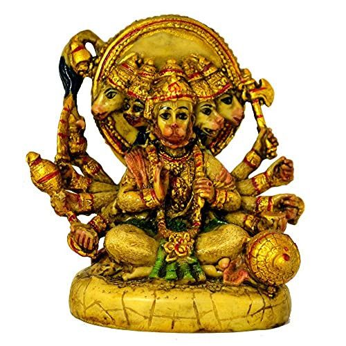 santarms Marble panchmukhi Hanuman(11 cm) Multicolour -Showpiece for Table top- Home, Temple -fine Handmade-Idol Lord panchmukhi Hanuman(Maruti)- Best for Gifting