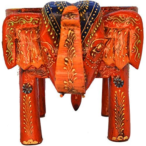 Santarms Handcrafted and Colorful Wooden Elephant Stool Stand Wooden Work Fancy Designer Antique Table (Wood,Antique,Brown)