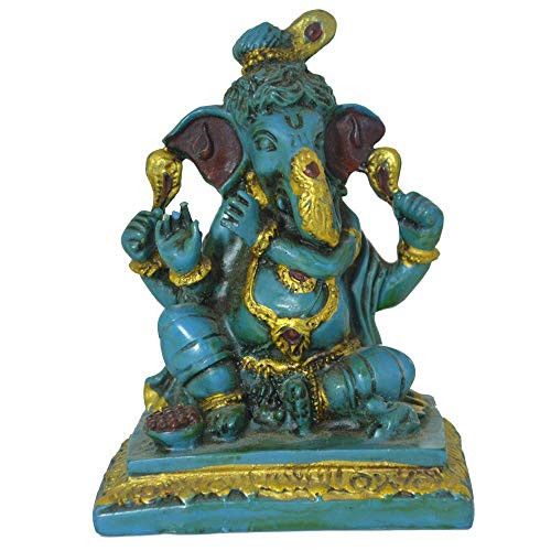 santarms Beautiful Marble Turquoise Ganesh(12cm) -Showpiece for Table top- Home, Temple -fine Handmade-Idol Lord Ganesha (ganapathi, Ganesh)- Best for Gifting