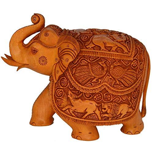 santarms Handcraft Wooden Carving Elephant(21 cm) (Golden Brown Colour)-Home d cor/Table d cor/Office d cor-Handicraft Sculpture Animal Show Piece Art & Craft Decoration fingurine-Best for Gifting