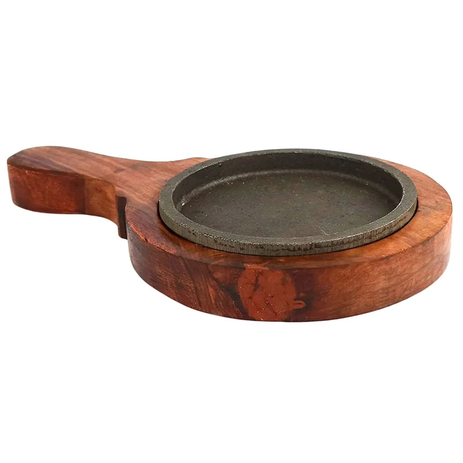 santarms Cast Iron Sizzler Plate with Wooden Stand