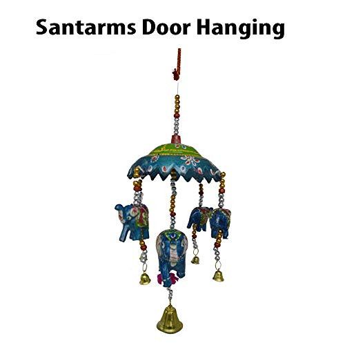 Santarms Handcrafted Wooden Elephant Under A Umbrella Sky Blue - Positivity Energy - Gaj Hathi Gaja Door Wall Hanging for Main Door/Home D cor- Good-Luck- Latkan - Cut with Good Finish - Gift Purpose