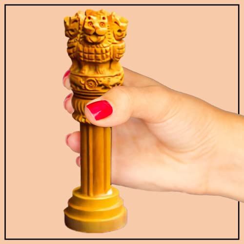 Santarms wooden Ashoka pillar 3 Inch ashoka stambh for table advocate accessories gifts women men brother pillara stand ashok national emblem office home decor items or car dashboard Indian decoration