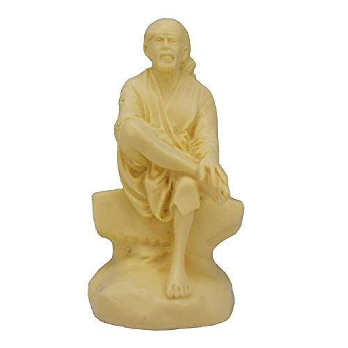 Santarms Marble Sai Baba (3 inch) Off White Colour- showpiece for Table top - Home- Temple- fine Handmade- Idol lor sai Baba- Best for Gifting