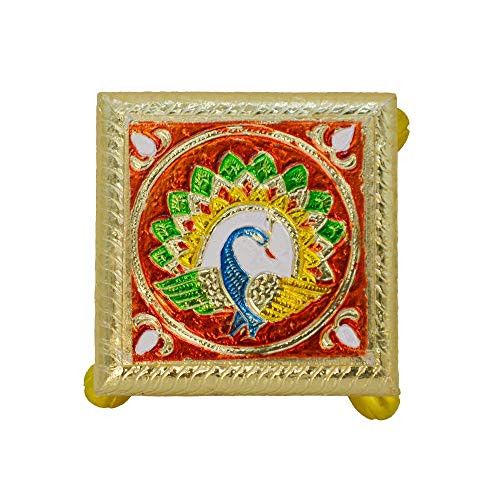 Santarms Meenakari Chowki (4 inch) Golden with Peacock