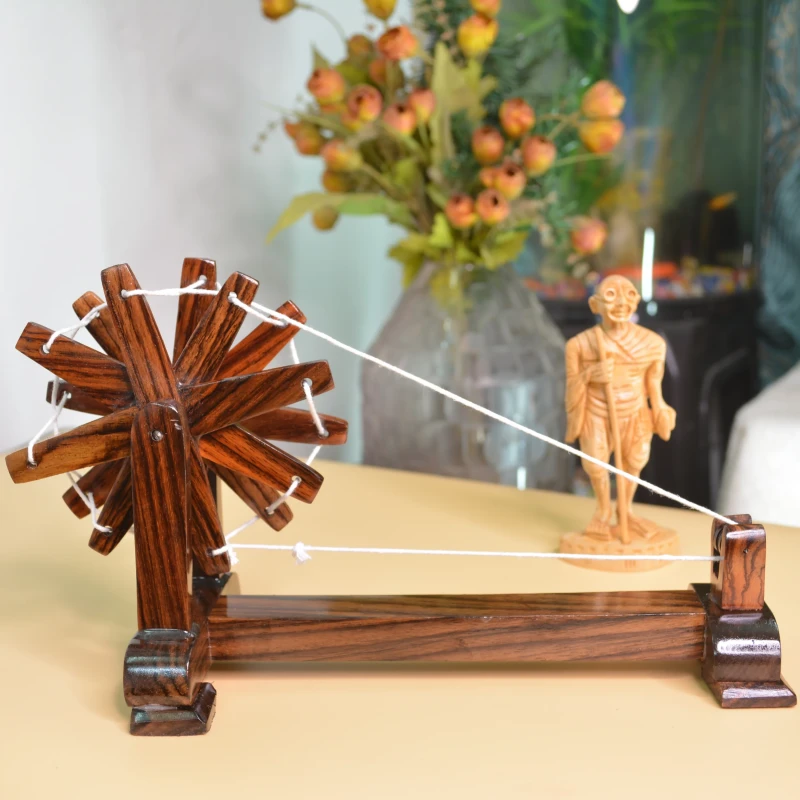 santarms Charkha Mini Spinning Wheels Wooden Gandhi Charkha Wooden Decorative Handicraft Handmade Unique House Decoration Items