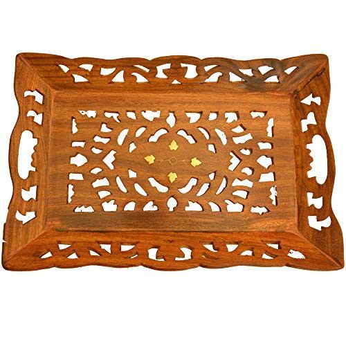 Santarms Wooden Handmade serving Tray Set (25x38x4)cm [brown colour]- for kitchen, dining,serving-for welcoming guests,for home office and multipurpose use-grahpravesham item-grah pravesh gift- Use as