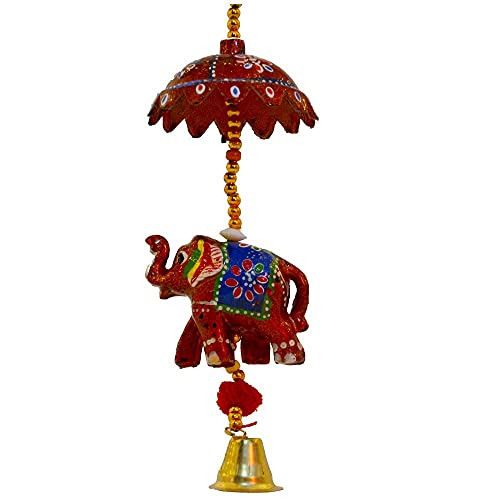 Santarms Handcrafted Wooden Elephant & ganpati ji Under A Umbrella (50 Cm) Red - Positivity Energy And Productivity Good Luck- Gaj Hathi Httii Hstii Gaja Door Wall Hanging For Main Door
