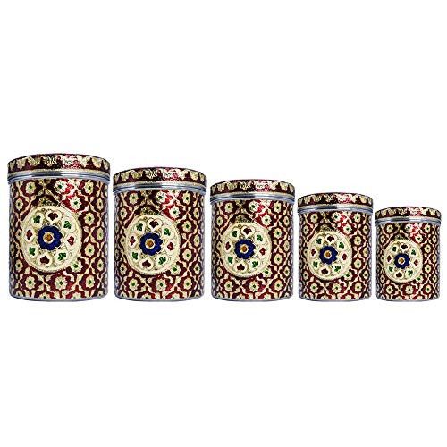 Santarms Handmade meenakari Container Set of 5 with Stainless Steel and Oliofobic conting for duariblity